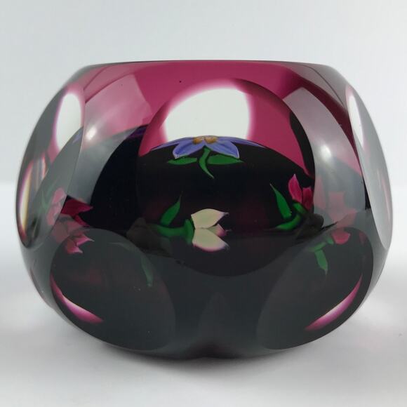 Perthshire 1980C Floral Amethyst Flash Overlay Faceted Lampwork Paperweight Cert - Picture 5 of 16